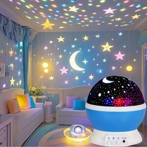 Starry Night Projector Lamp Moon Stars 360° Rotatable 9 Color modes Night Light
